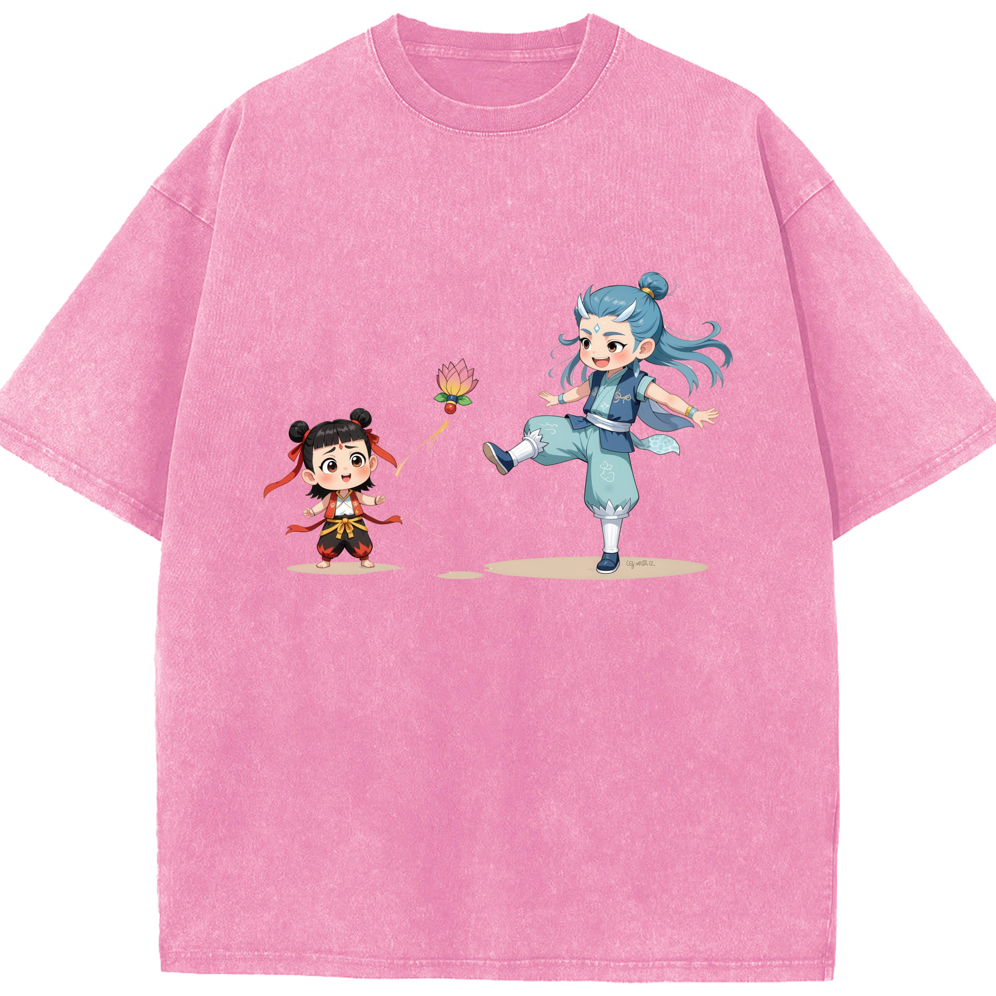 （画像用） Ne Zha 2 ナタ 魔童の大暴れ 綿100% ヴィンテージ風 半袖Tシャツ（フロントプリント）